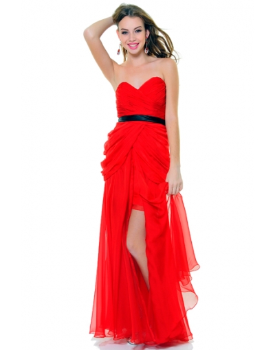 Red Sweetheart Draping High Low Prom Dress at persun.cc