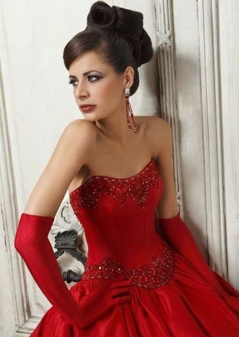 Red wedding dress Red wedding dress and gloves