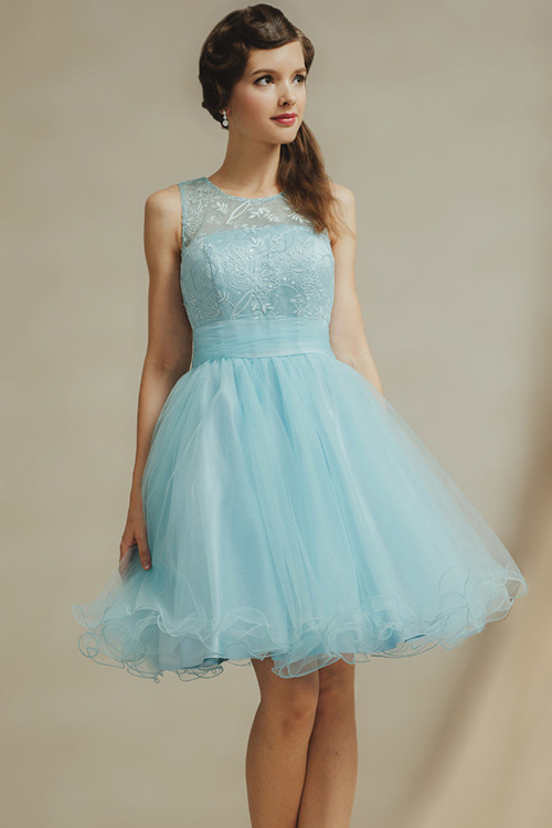 Cute short Homecoming Dress in pastel blue