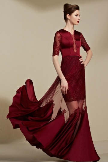 Buy cheap elegant red evening gowns with sleeves online