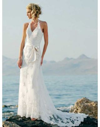 Simple Halter Destination Wedding Dress