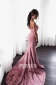 Mermaid Evening dress color blocking off shoulder with lace